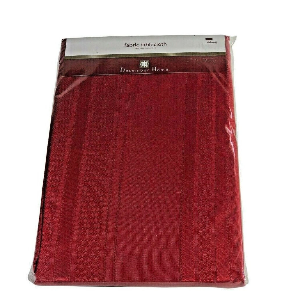 December Home Fabric Tablecloth Oblong 60” X 84” Solid Red Holiday Dining New